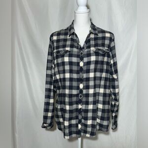 Columbia Flannel Button Down Shirt Gray Buffalo Plaid Long Sleeve Women’s XL